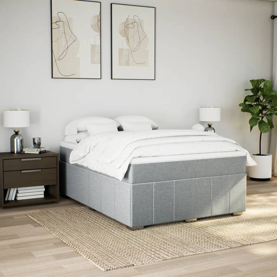 Boxspring met matras stof lichtgrijs 140x200 cm
