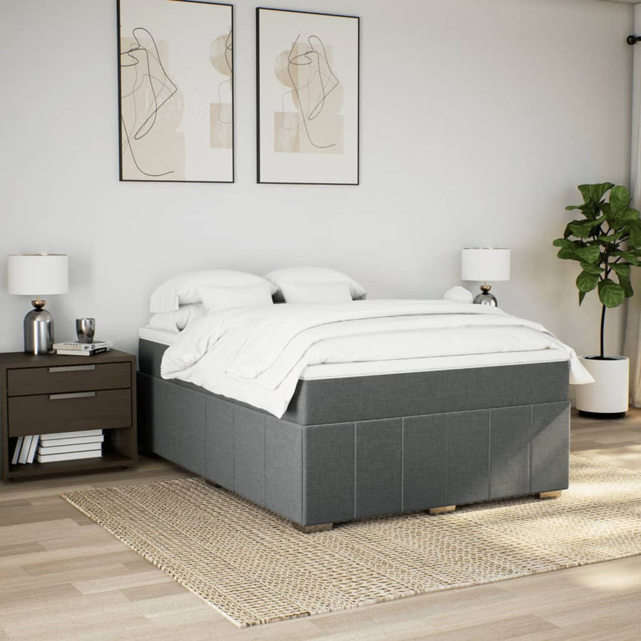 Boxspring met matras stof donkergrijs 140x200 cm