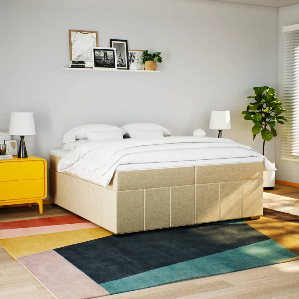 Boxspring met matras stof crèmekleurig 200x200 cm