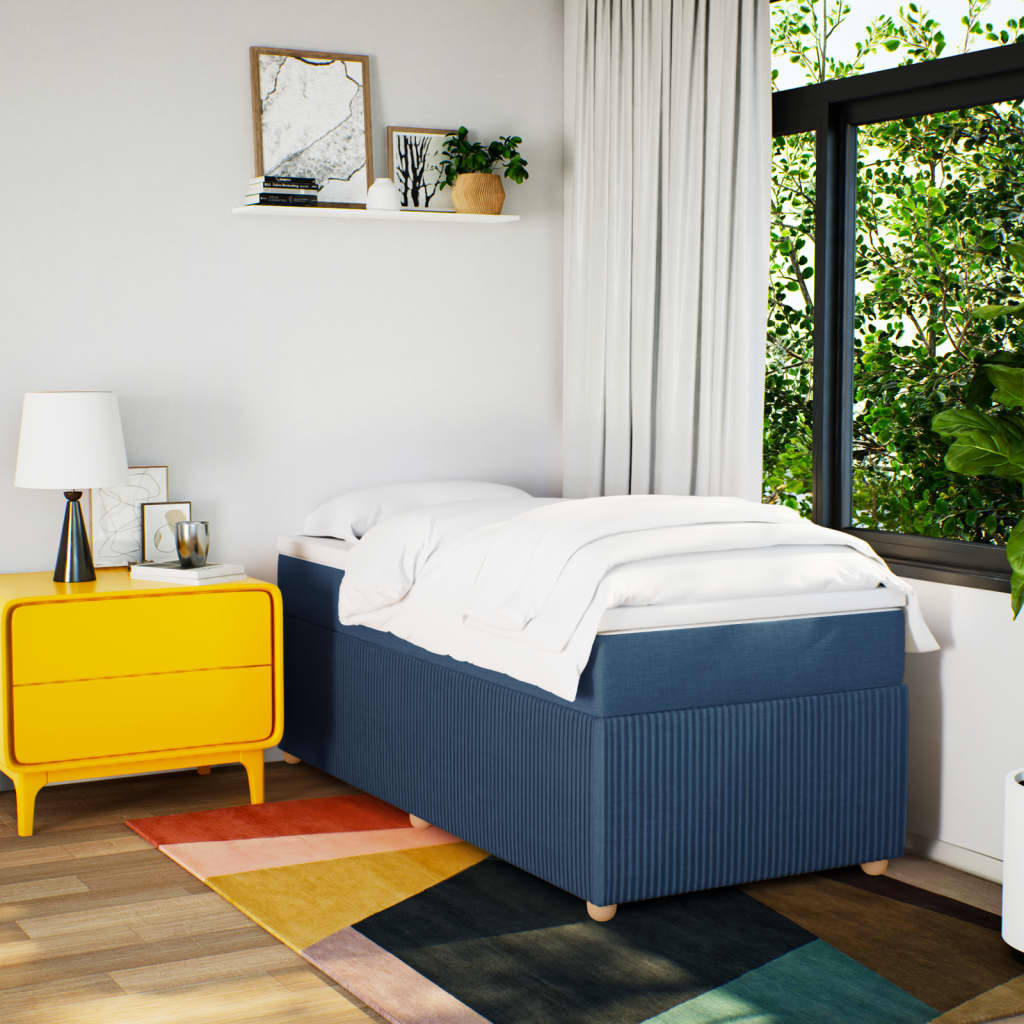 Boxspring met matras stof blauw 90x190 cm