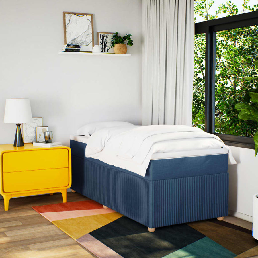 Boxspring met matras stof blauw 90x190 cm