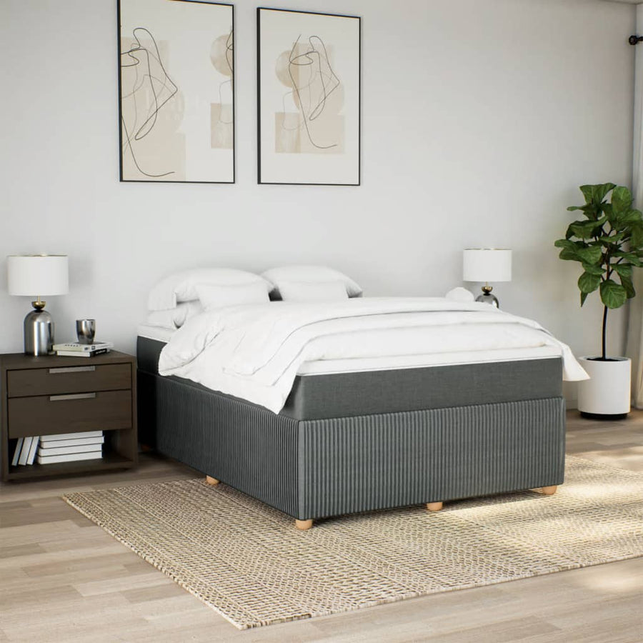 Boxspring met matras stof donkergrijs 140x200 cm