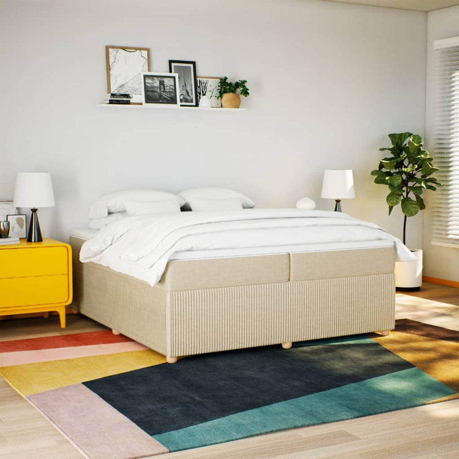 Boxspring met matras stof crèmekleurig 200x200 cm