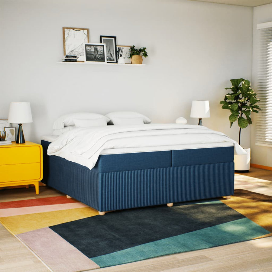 Boxspring met matras stof blauw 200x200 cm