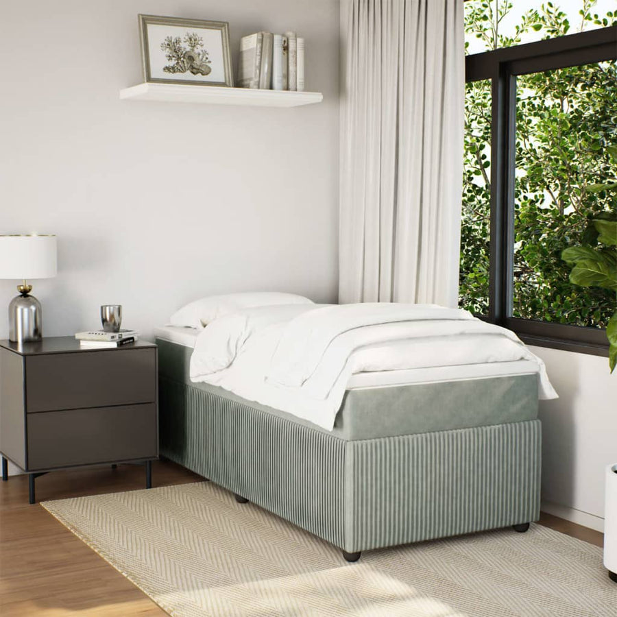 Boxspring met matras fluweel lichtgrijs 90x200 cm