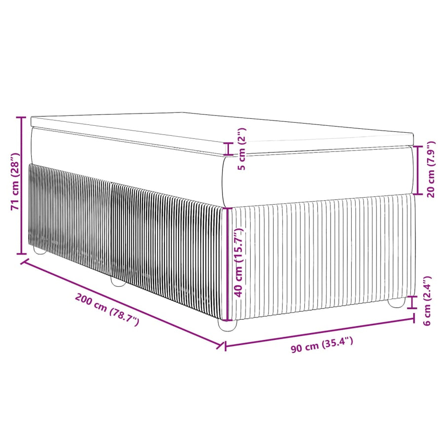 Boxspring met matras fluweel lichtgrijs 90x200 cm