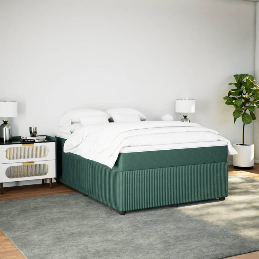 Boxspring met matras fluweel donkergroen 140x190 cm