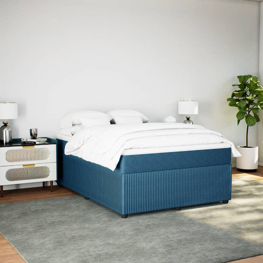 Boxspring met matras fluweel donkerblauw 140x190 cm