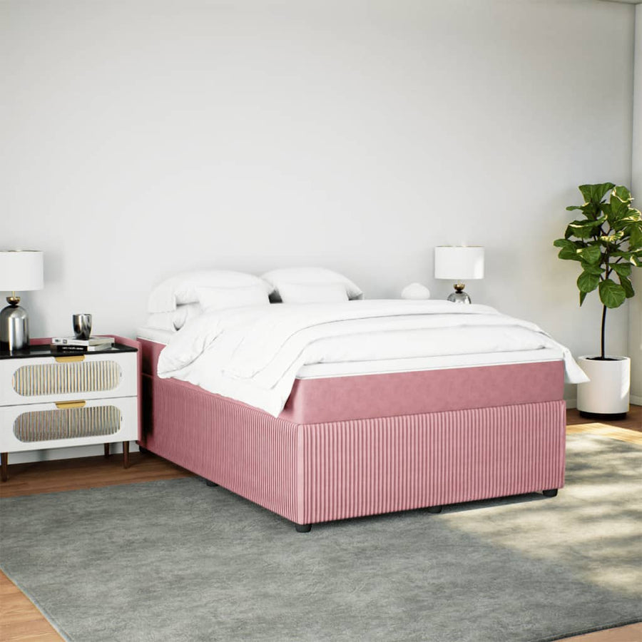 Boxspring met matras fluweel roze 140x200 cm