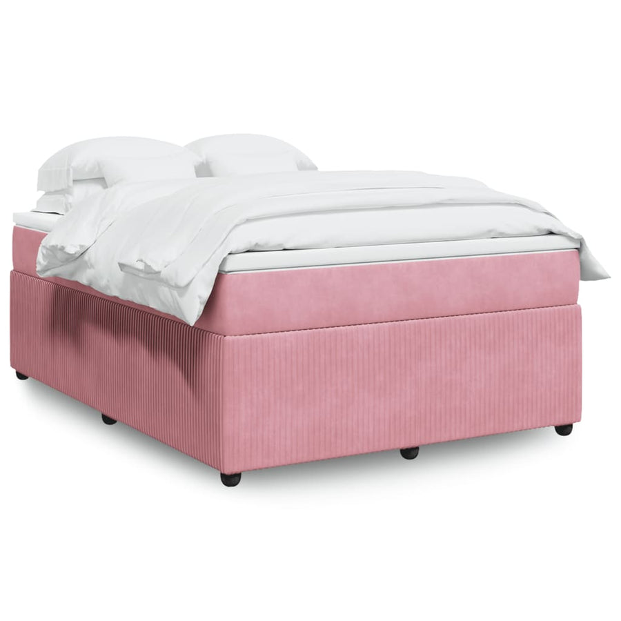 Boxspring met matras fluweel roze 140x200 cm