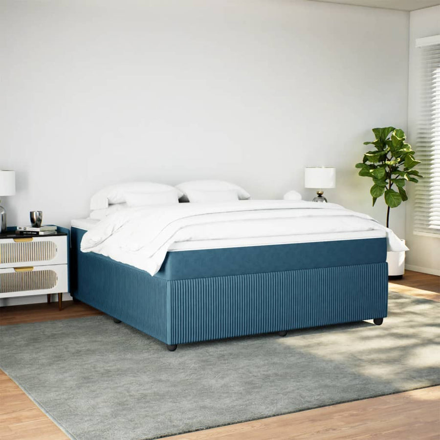 Boxspring met matras fluweel donkerblauw 180x200 cm