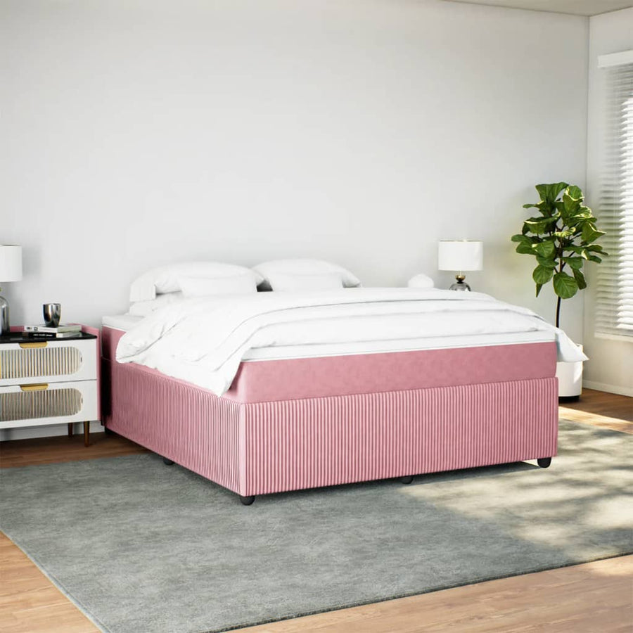 Boxspring met matras fluweel roze 180x200 cm