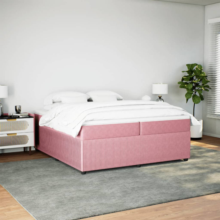 Boxspring met matras fluweel roze 200x200 cm