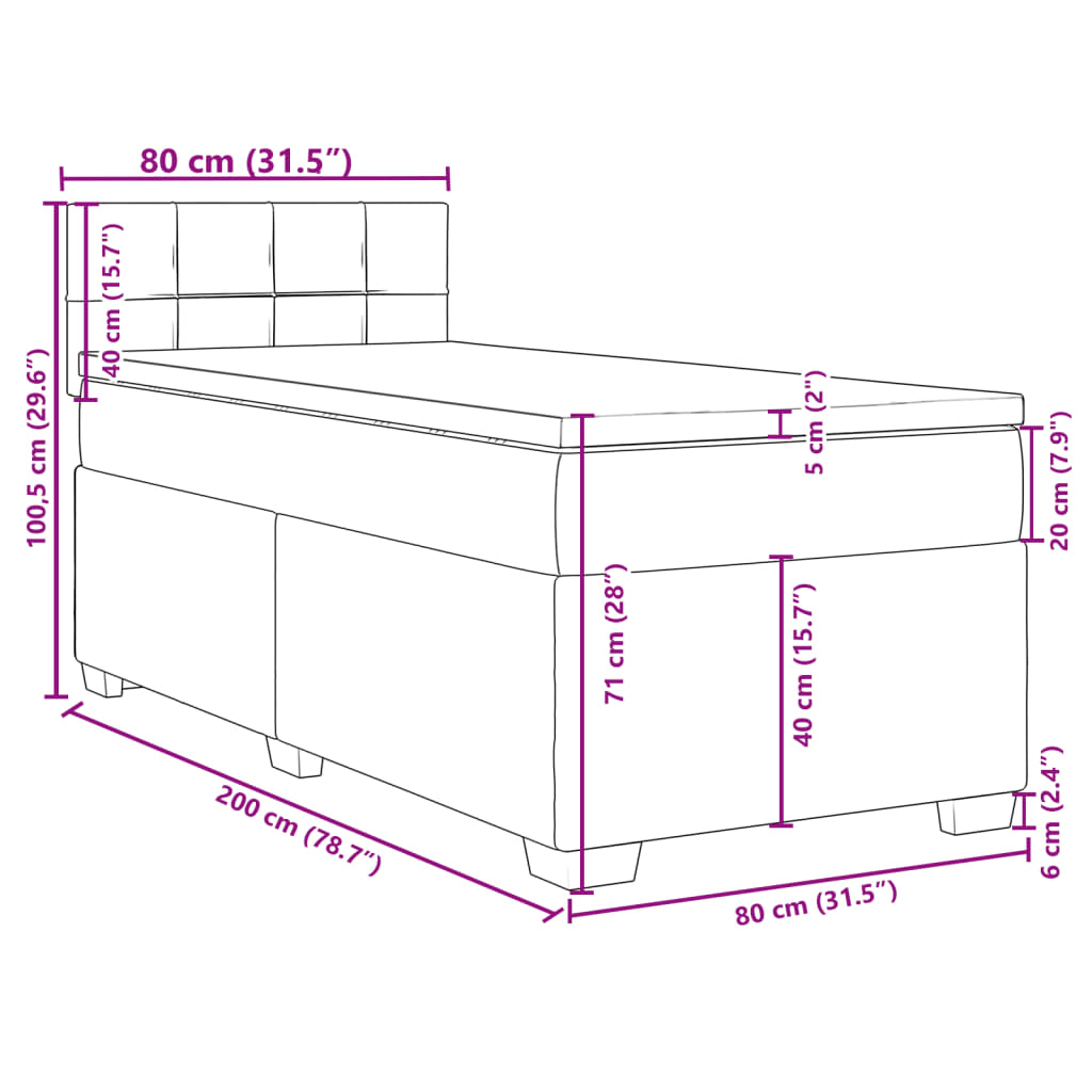 Boxspring met matras stof donkergrijs 80x200 cm