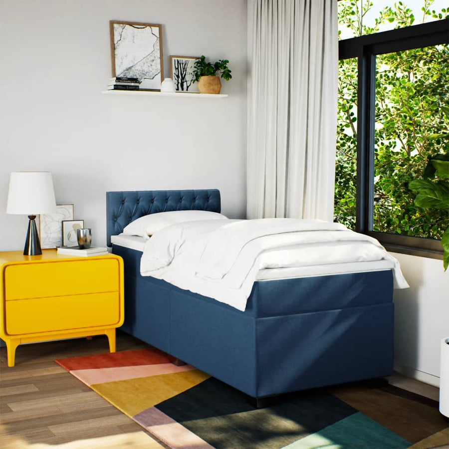 Boxspring met matras stof blauw 80x200 cm