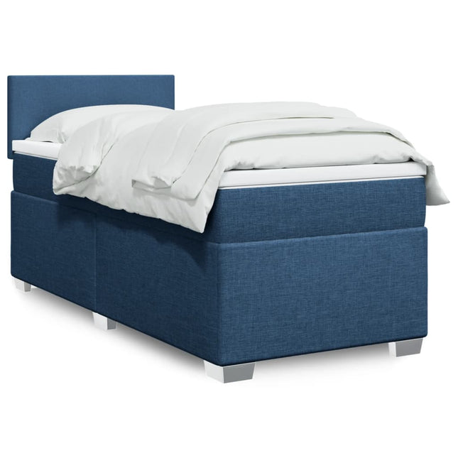 Boxspring met matras stof blauw 90x190 cm