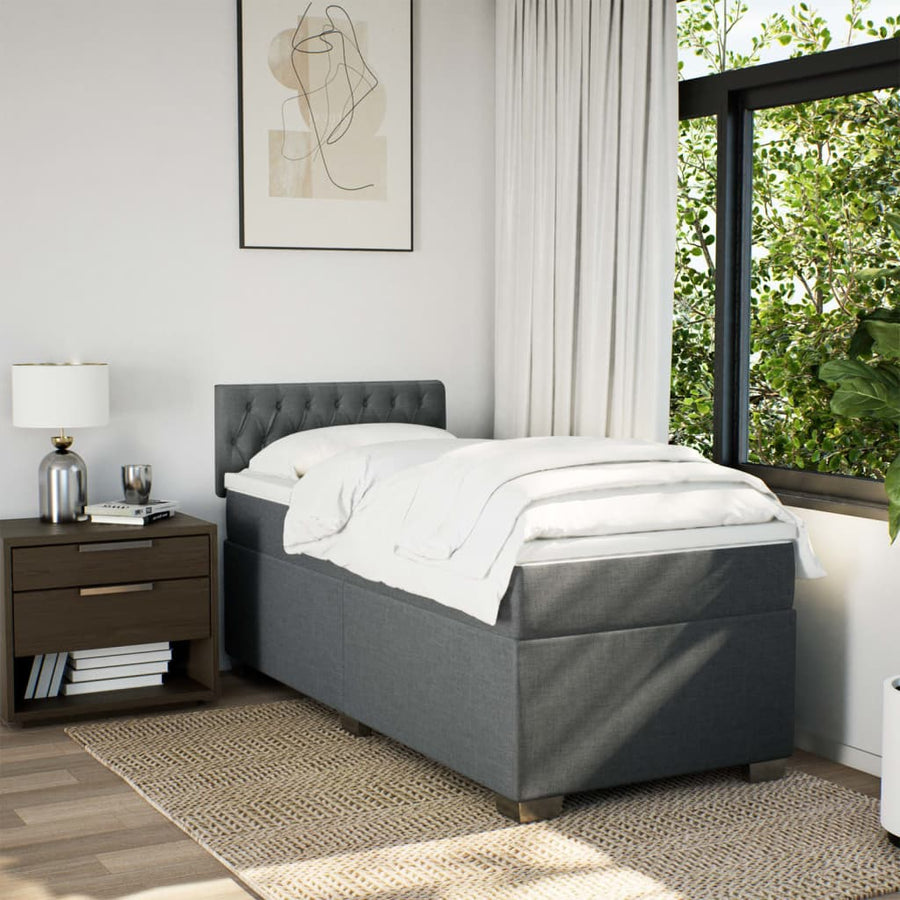 Boxspring met matras stof donkergrijs 90x190 cm