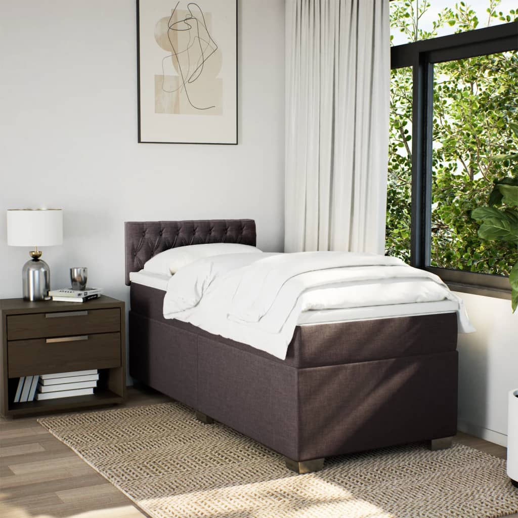Boxspring met matras stof donkerbruin 90x190 cm