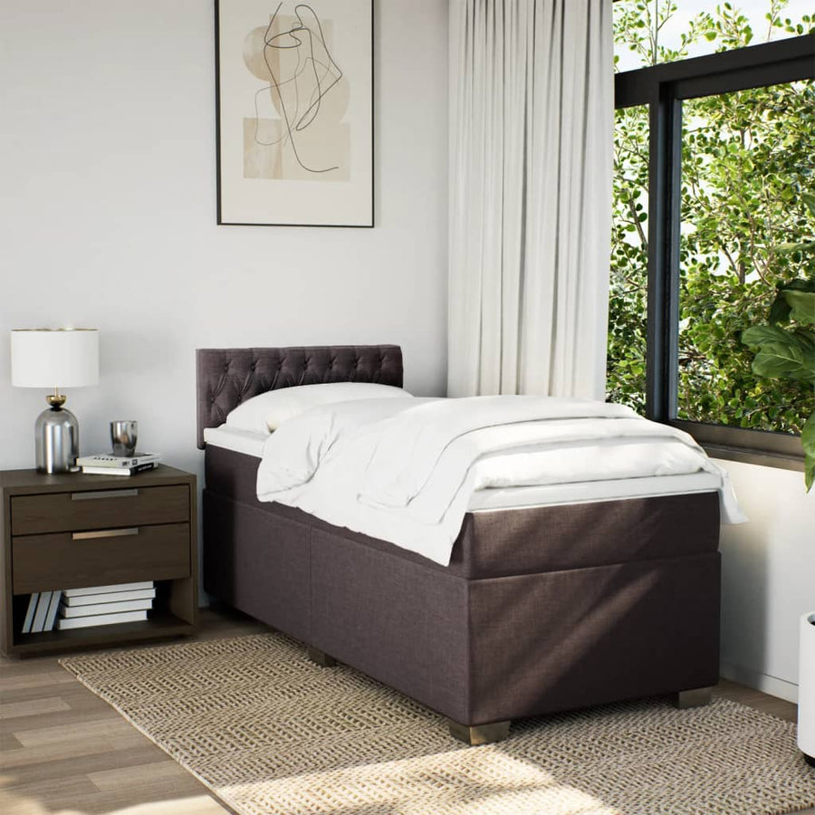 Boxspring met matras stof donkerbruin 90x190 cm