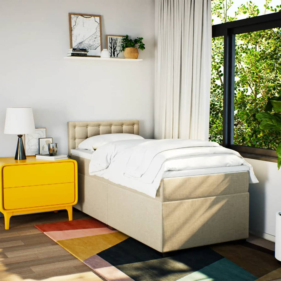 Boxspring met matras stof crèmekleurig 90x190 cm