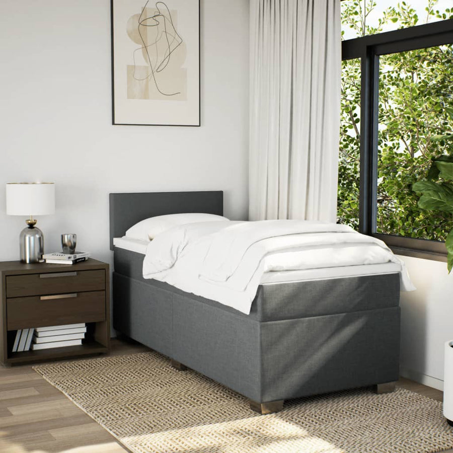 Boxspring met matras stof donkergrijs 90x200 cm