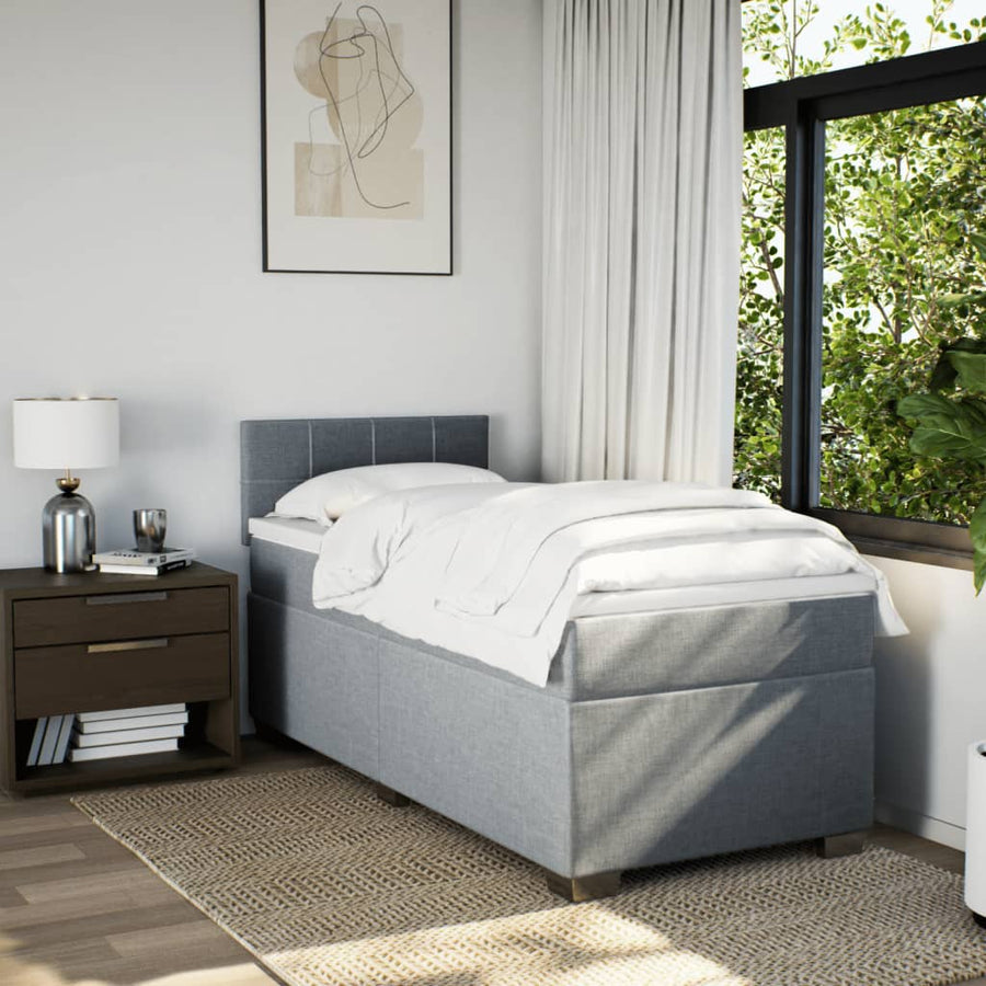 Boxspring met matras stof lichtgrijs 90x200 cm