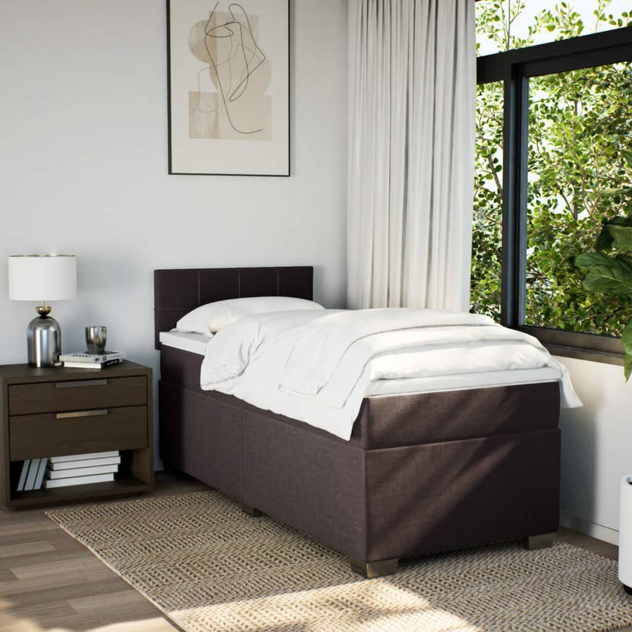 Boxspring met matras stof donkerbruin 90x200 cm
