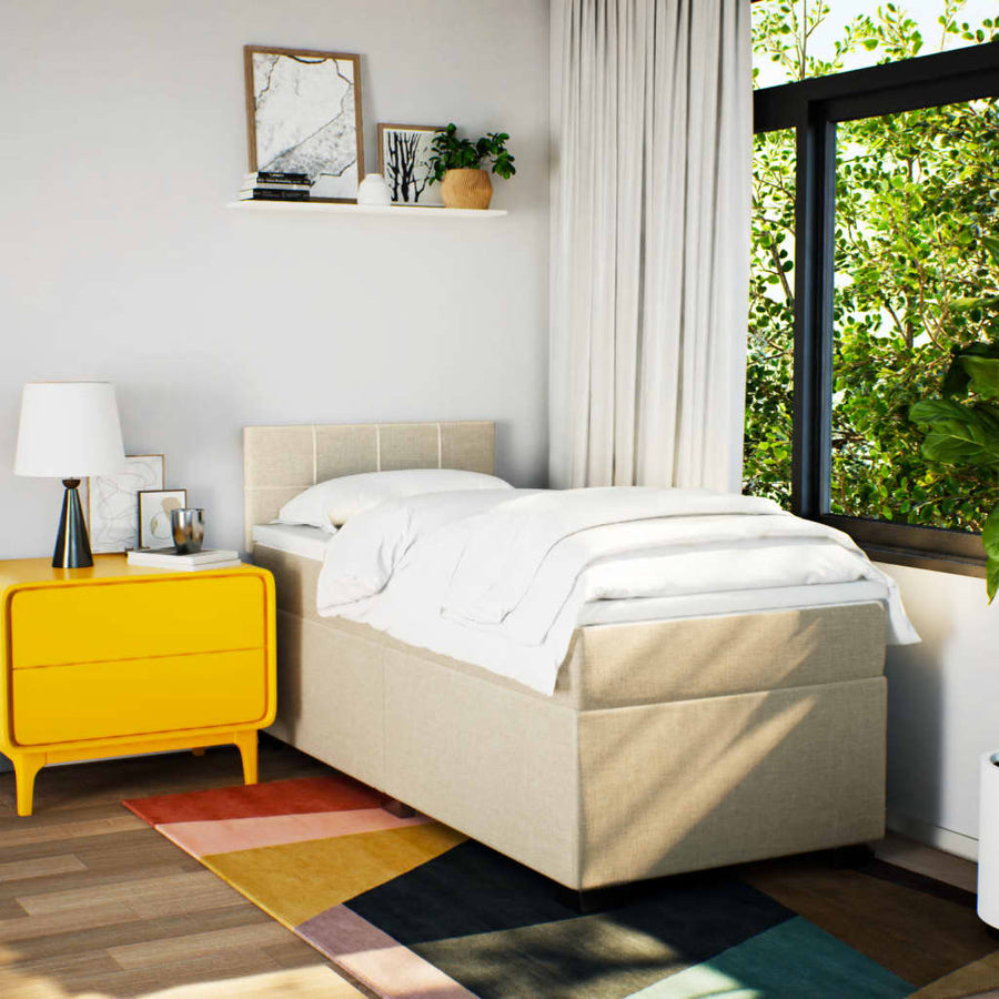 Boxspring met matras stof crèmekleurig 90x200 cm