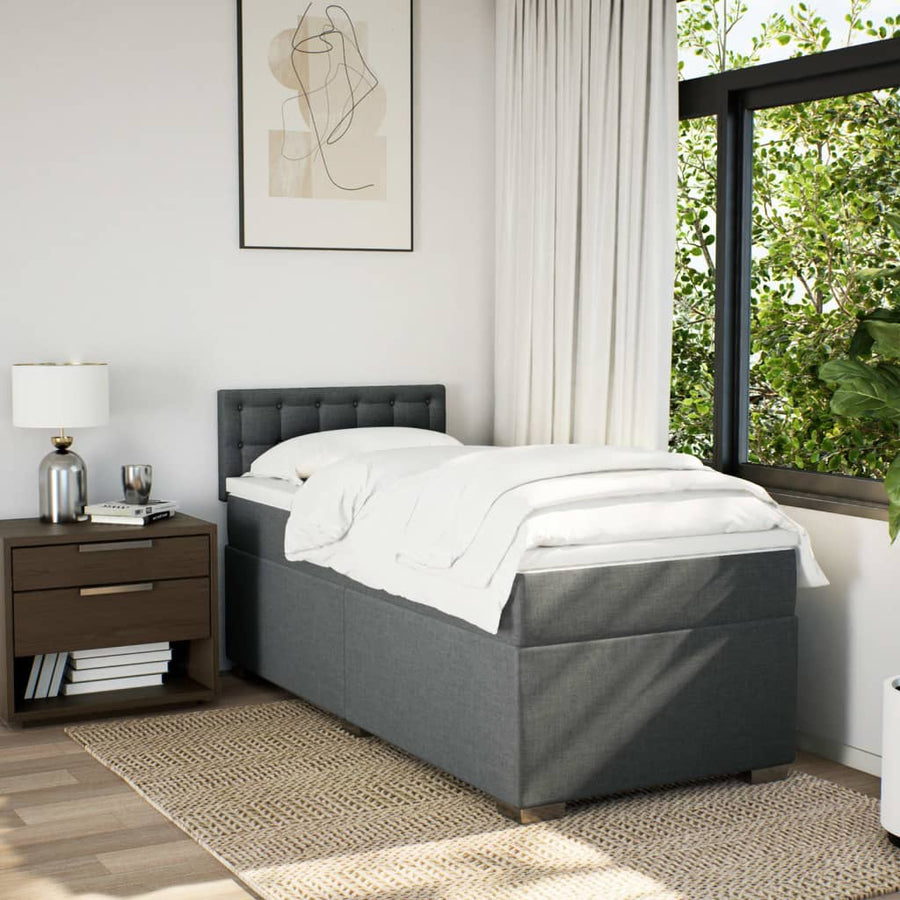Boxspring met matras stof donkergrijs 90x200 cm