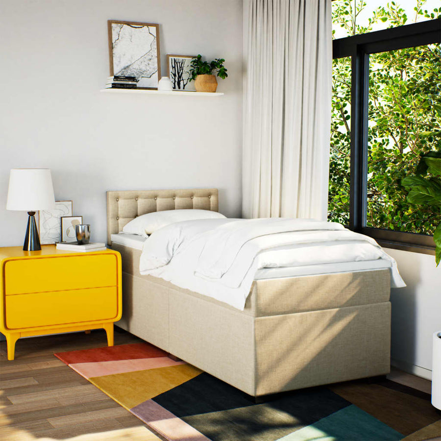 Boxspring met matras stof crèmekleurig 90x200 cm