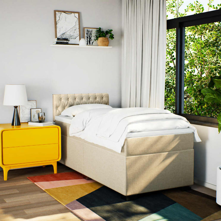 Boxspring met matras stof crèmekleurig 100x200 cm