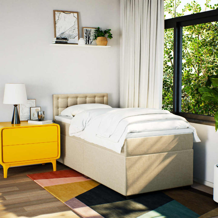Boxspring met matras stof crèmekleurig 100x200 cm