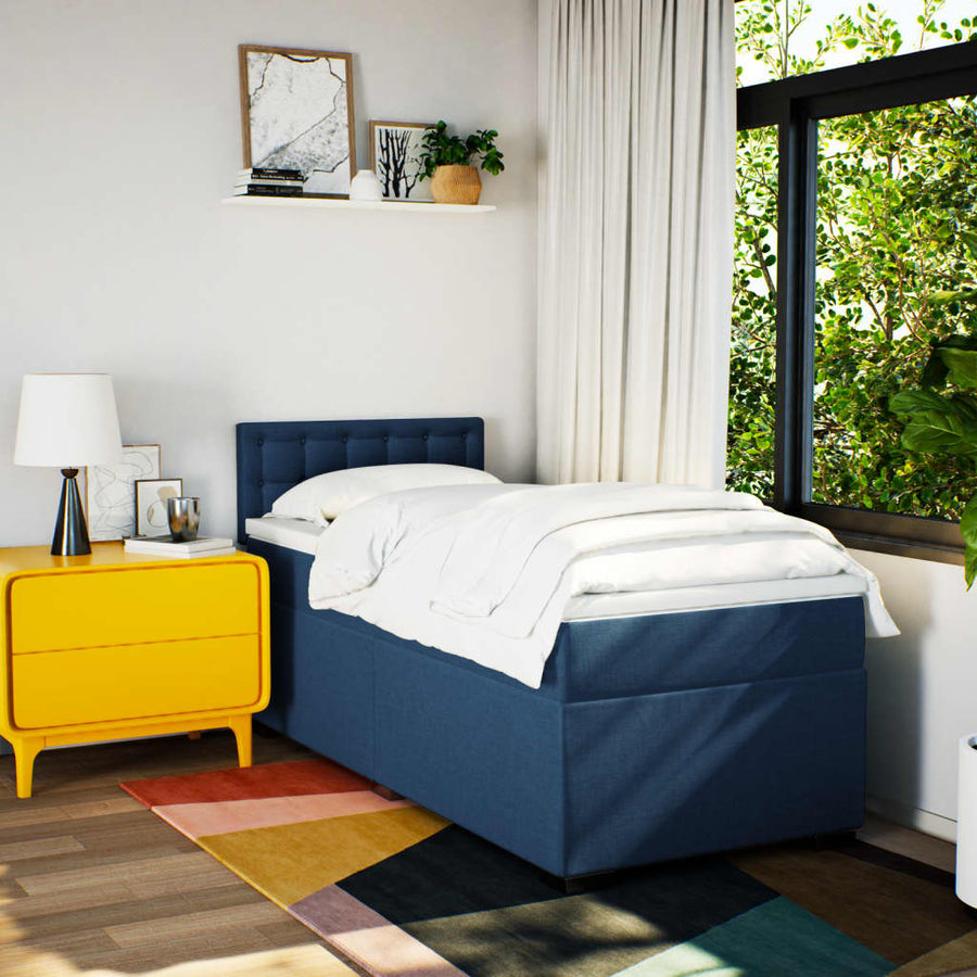 Boxspring met matras stof blauw 100x200 cm