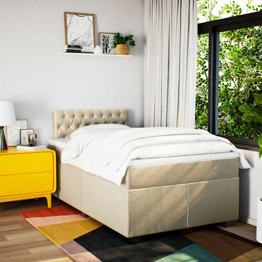 Boxspring met matras stof crèmekleurig 120x190 cm