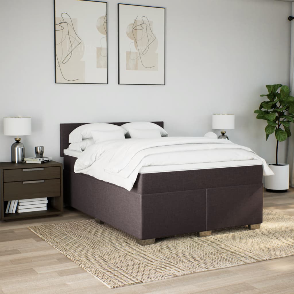 Boxspring met matras stof donkerbruin 140x190 cm