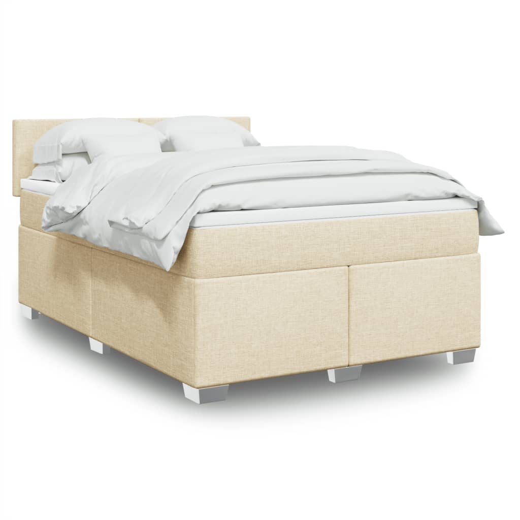 Boxspring met matras stof crèmekleurig 140x190 cm