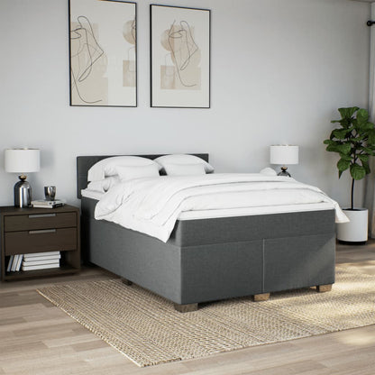 Boxspring met matras stof donkergrijs 140x190 cm