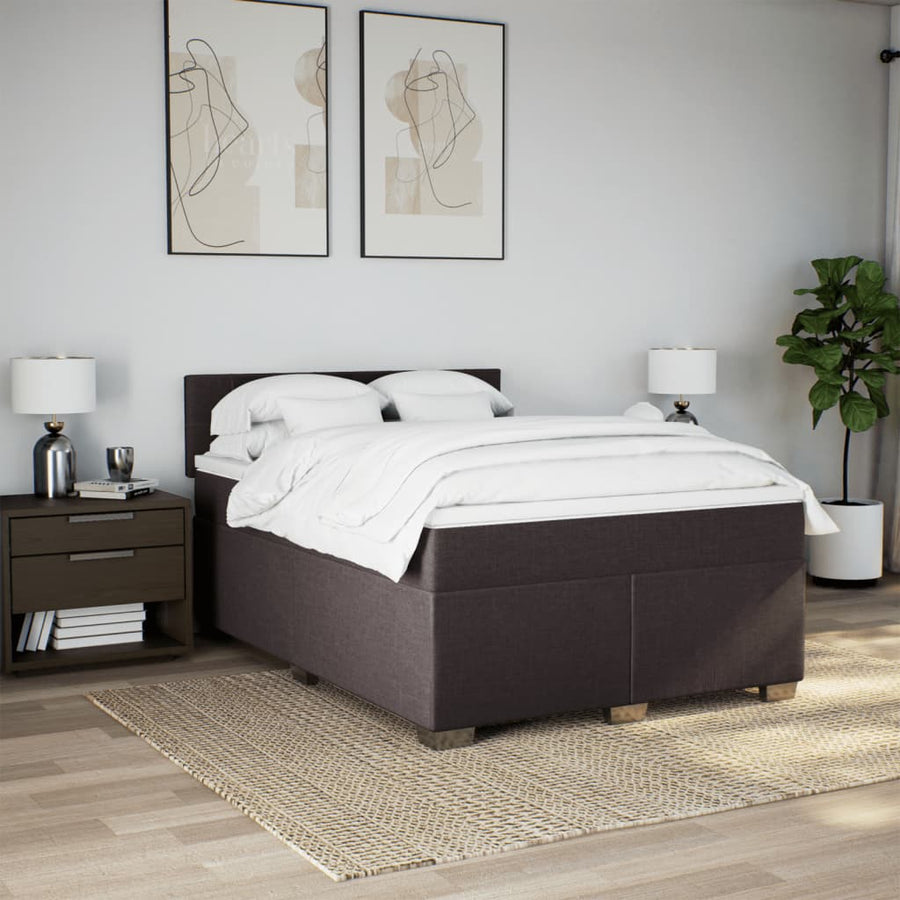 Boxspring met matras stof donkerbruin 140x190 cm