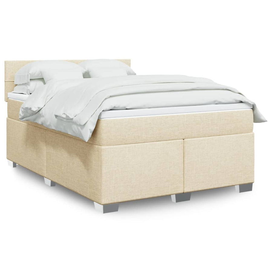 Boxspring met matras stof crèmekleurig 140x190 cm