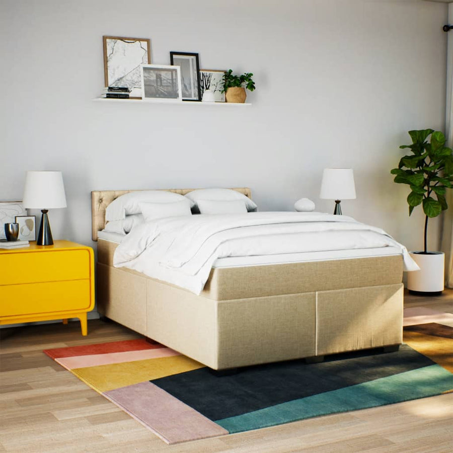 Boxspring met matras stof crèmekleurig 140x190 cm