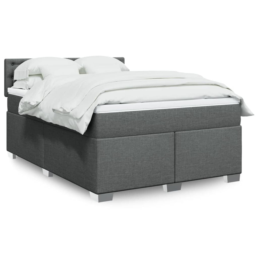 Boxspring met matras stof donkergrijs 140x190 cm