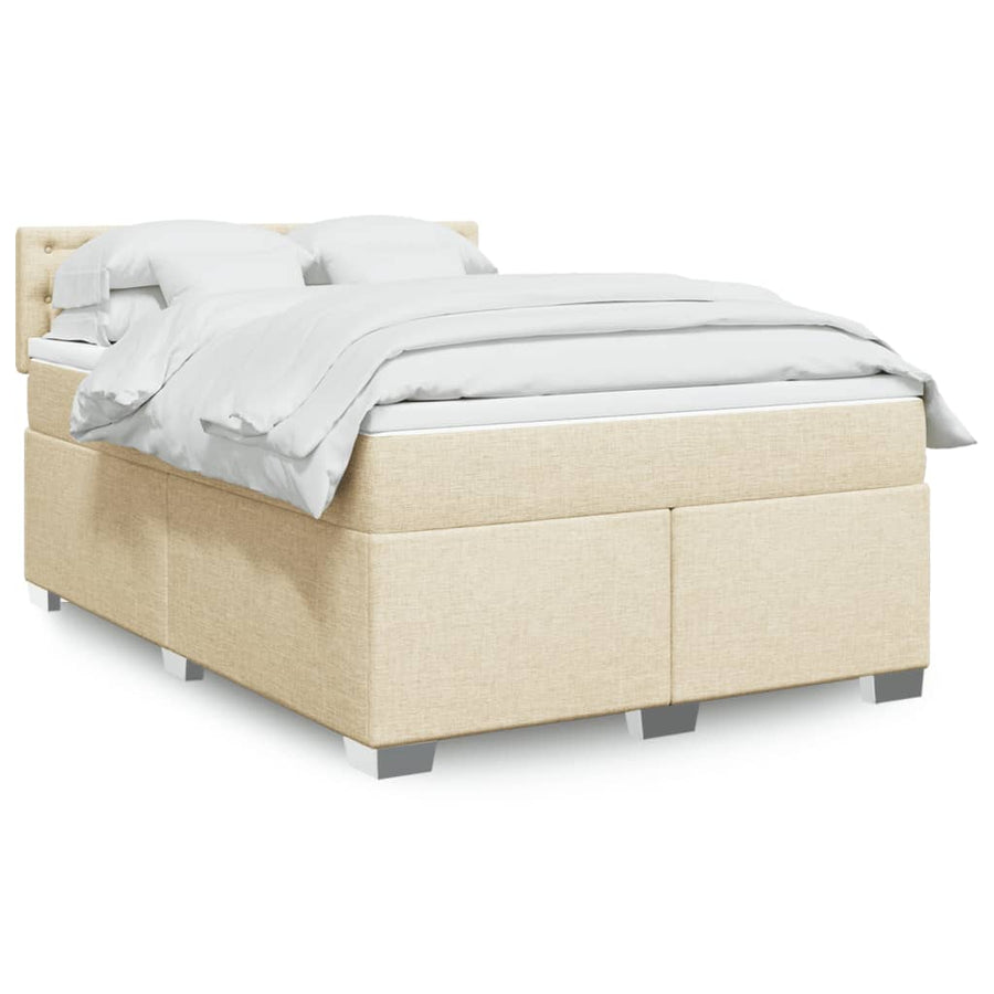 Boxspring met matras stof crèmekleurig 140x190 cm