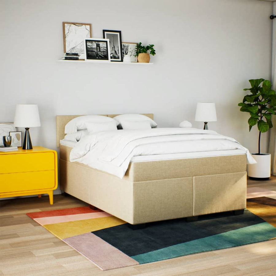 Boxspring met matras stof crèmekleurig 140x200 cm