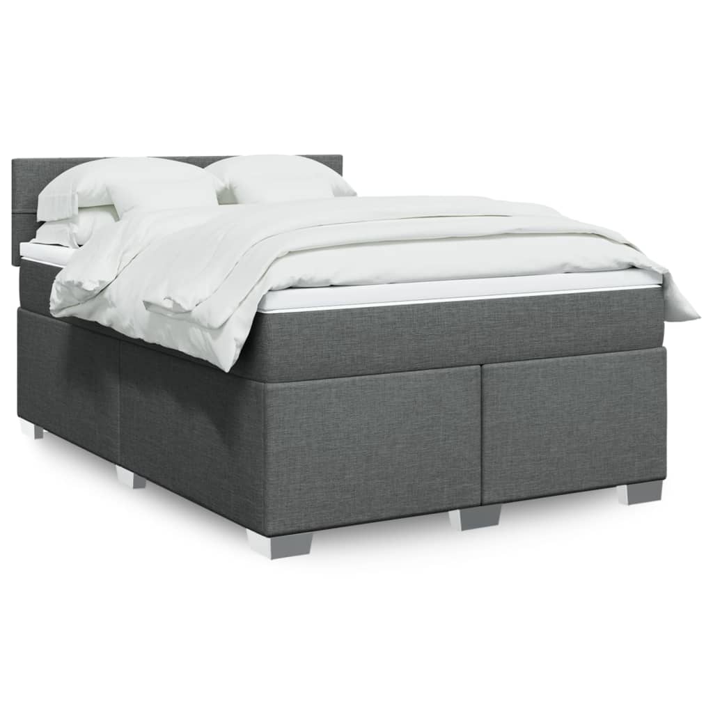 Boxspring met matras stof donkergrijs 140x200 cm