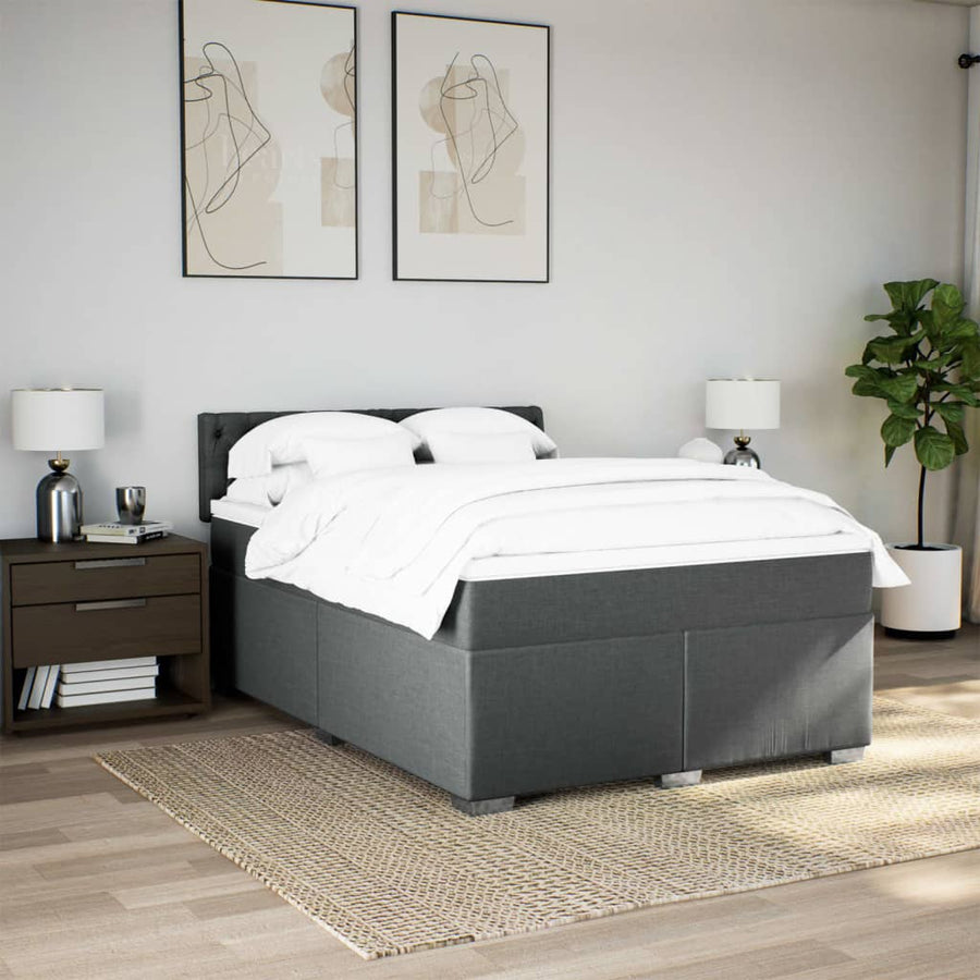 Boxspring met matras stof donkergrijs 140x200 cm