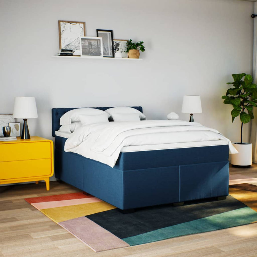 Boxspring met matras stof blauw 140x200 cm