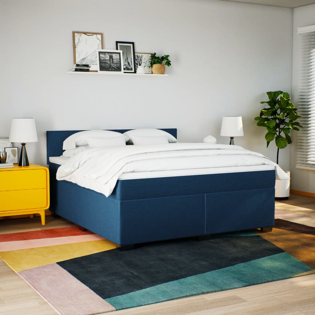 Boxspring met matras stof blauw 180x200 cm