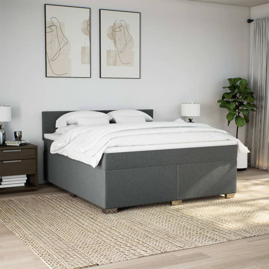 Boxspring met matras stof donkergrijs 180x200 cm