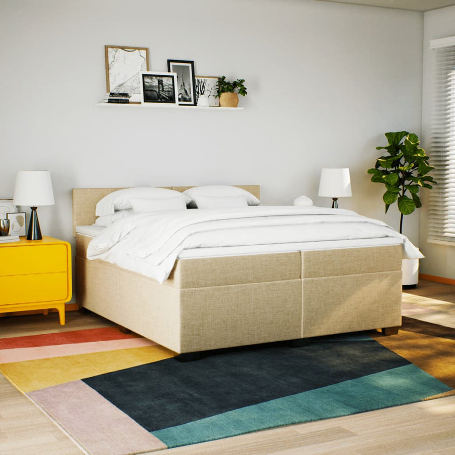 Boxspring met matras stof crèmekleurig 200x200 cm