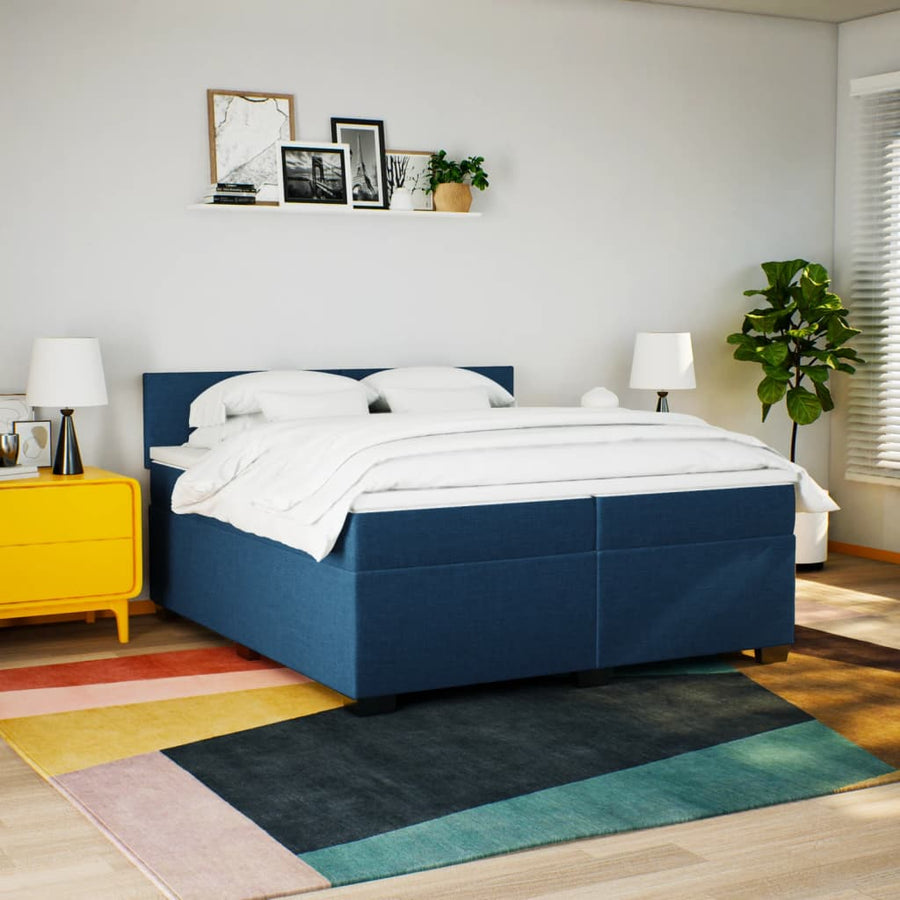 Boxspring met matras stof blauw 200x200 cm